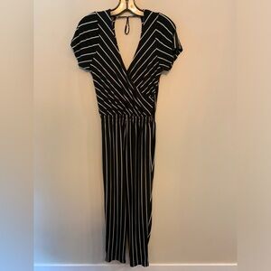 BELLE LOOKS Black and White Striped Jumpsuit